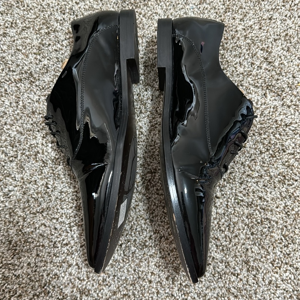 AGL Women's Patent Leather Pointy Toe Oxford EUC Size 10.5 In Black EURO SZ 41.5 - Picture 4 of 10